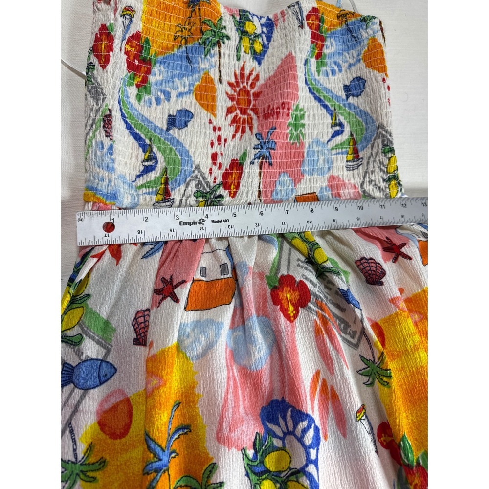 Loft Beach Tropical Vacation Print Smocked Midi Dress Womens Small White Multi - Picture 2 of 4